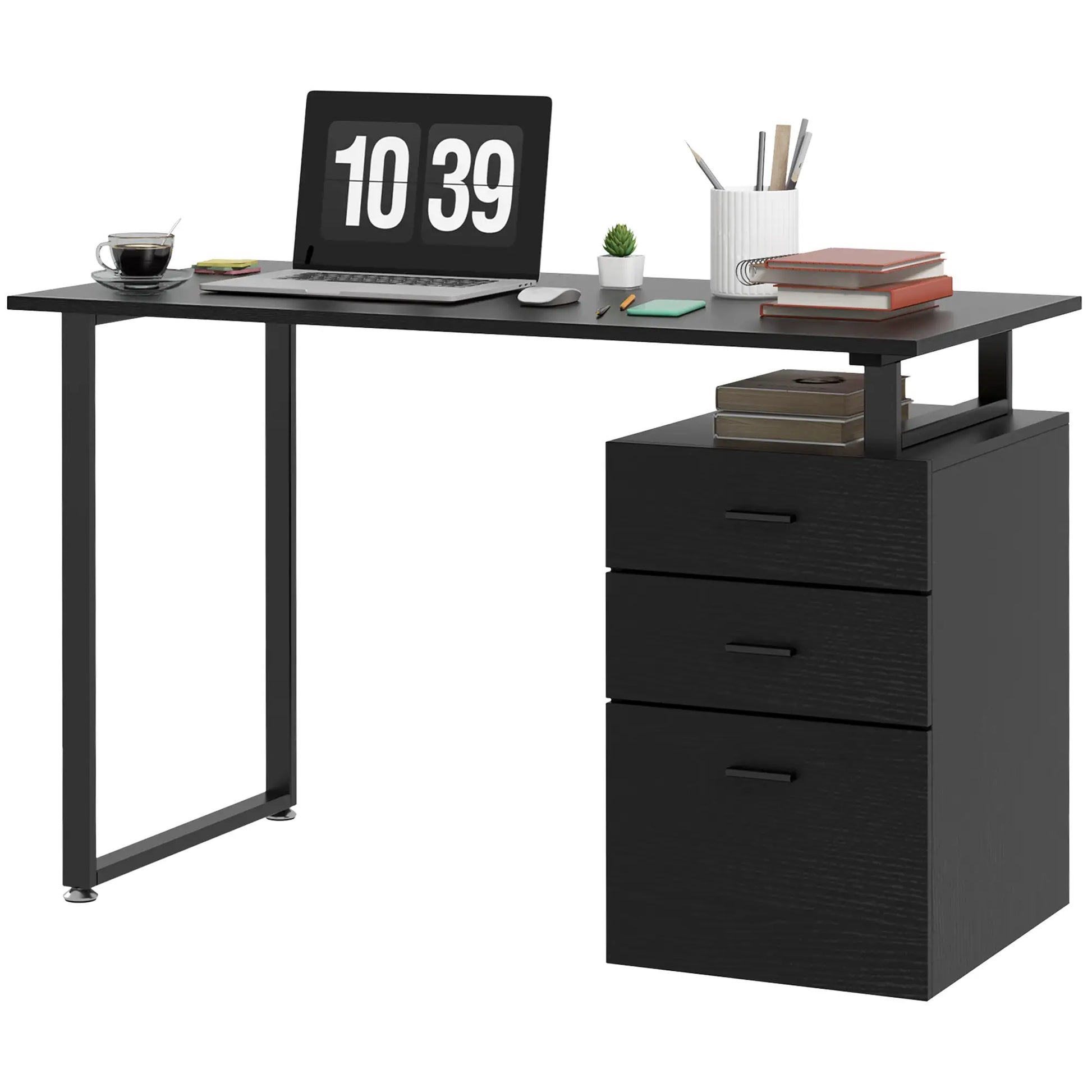 47" Computer Desk With Drawers, Modern Writing Desk, Black Computer Desks Black at Gallery Canada