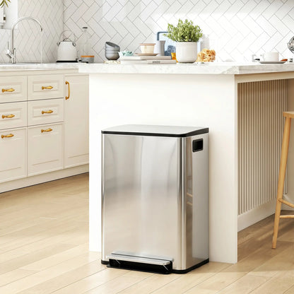 2 x 30L / 7.9 Gallon Dual Trash Can with Removable Inner Buckets and Handles for Kitchen, Office, Bathroom, Silver