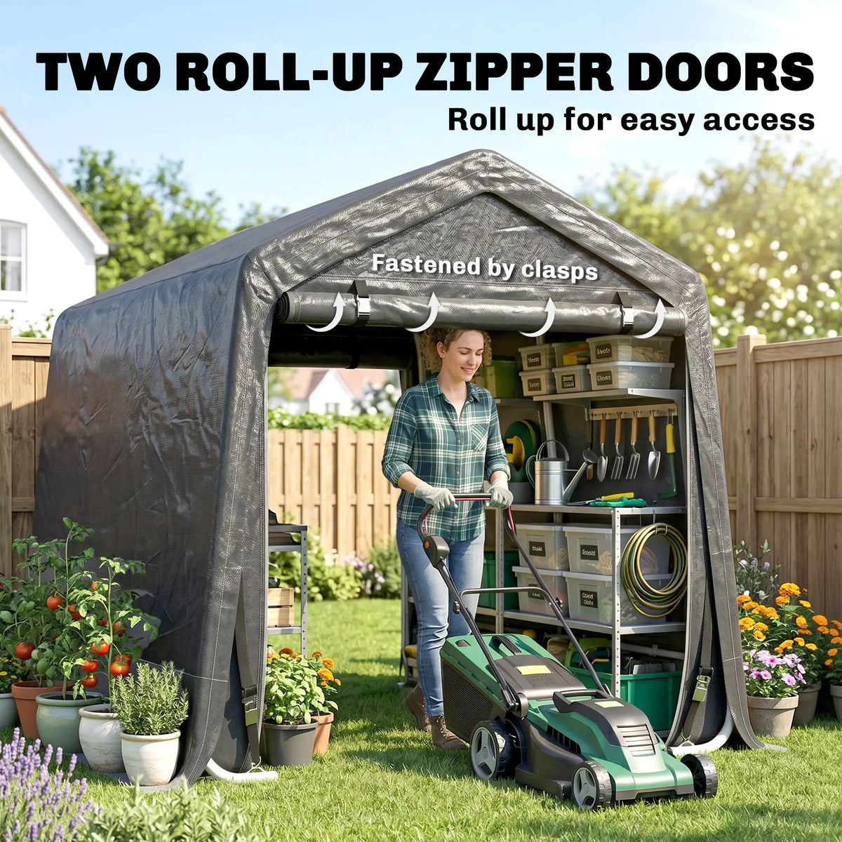 9.2' x 7.9' Garden Storage Tent, Metal Frame, Double Zipper Doors, Dark Grey Car Shelters at Gallery Canada