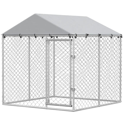 6.6' x 6.6' x 6.6' Outdoor Dog Kennel Heavy Duty Galvanized Steel with UV-resistant Roof, Silver