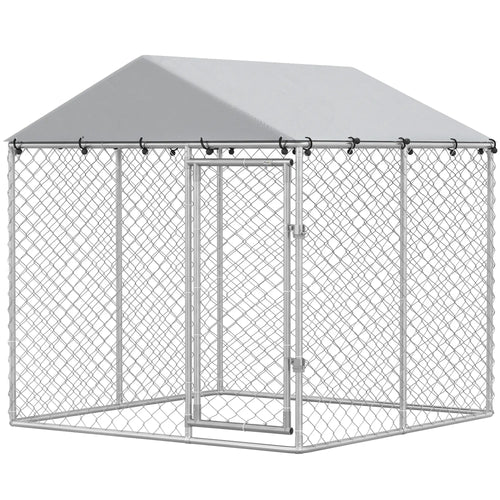 6.6' x 6.6' x 6.6' Outdoor Dog Kennel Heavy Duty Galvanized Steel with UV-resistant Roof, Silver