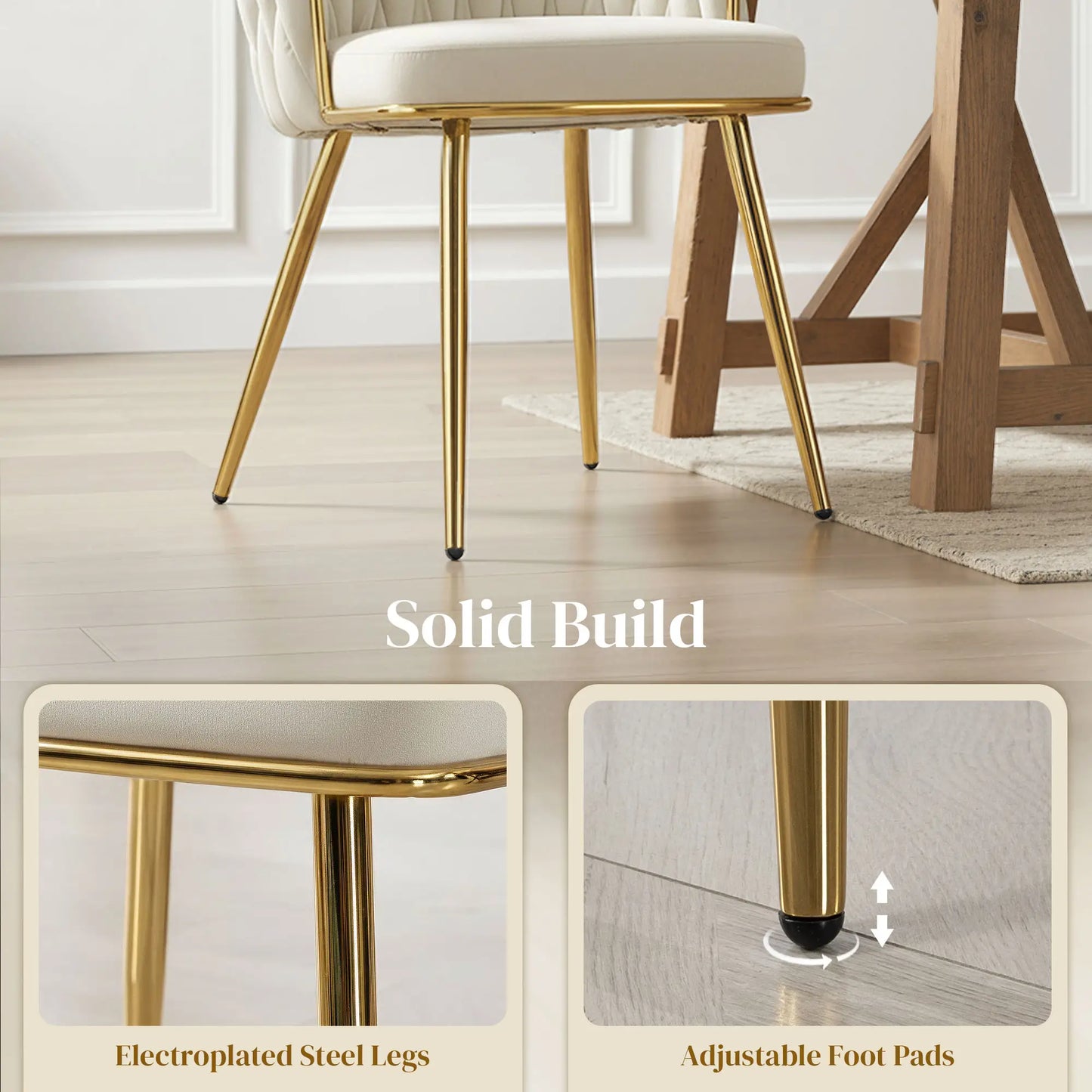 Modern Dining Chairs Set Of 2, Velvet Upholstered With Metal Legs, Cream White Dining Table Sets at Gallery Canada