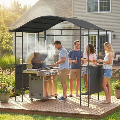 8' x 5' Grill Gazebo Canopy, Outdoor BBQ Shelter, Dark Grey BBQ Grill Gazebos at Gallery Canada