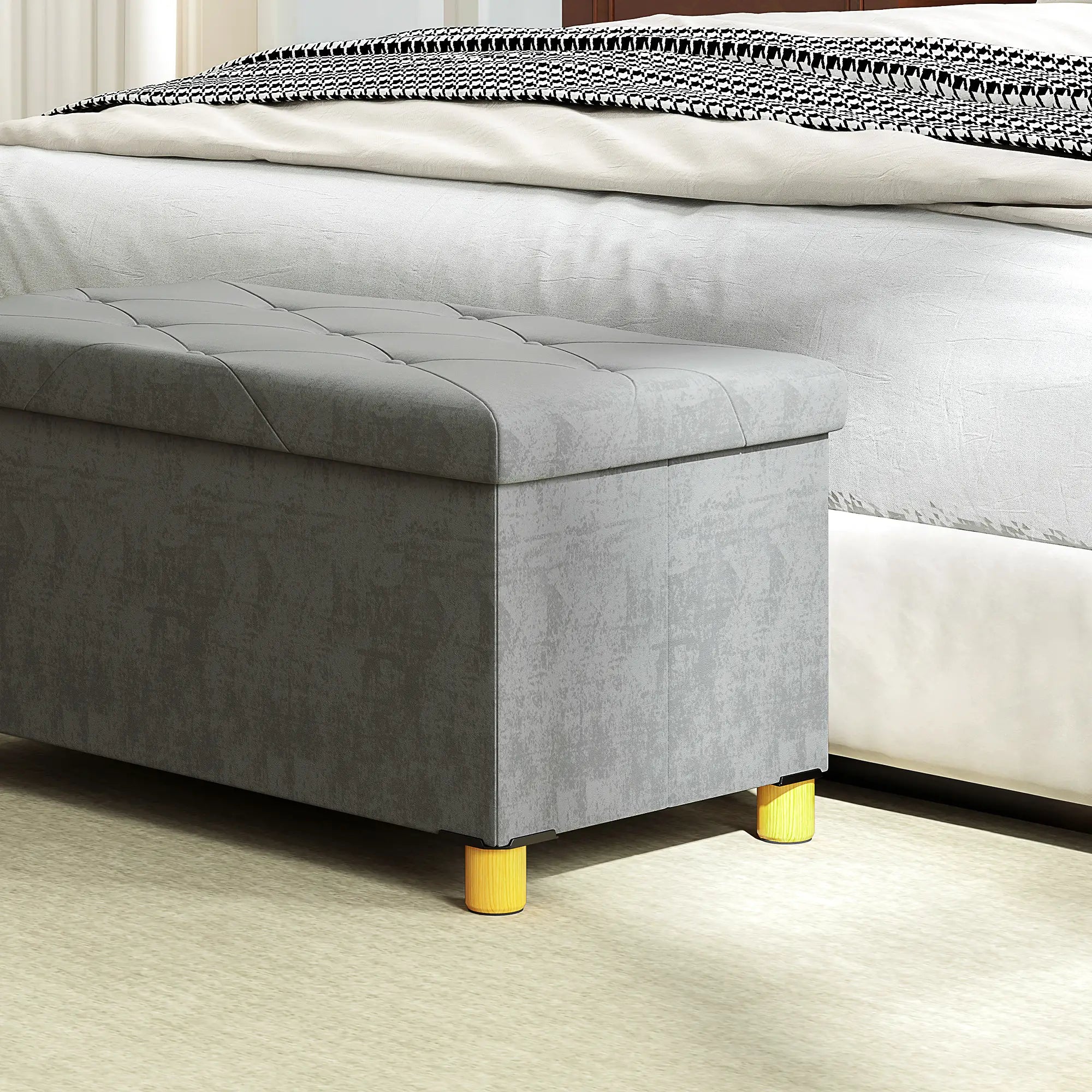 Storage Ottoman Bench, Velvet Upholstered Foldable Footrest, Wood Legs Storage Ottomans & Benches at Gallery Canada