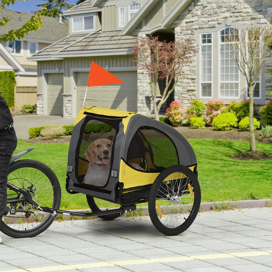 Dog Bike Trailer with Hitch Coupler, Quick Release Wheels, Reflectors, Flag for Medium Dogs, Yellow - Gallery Canada