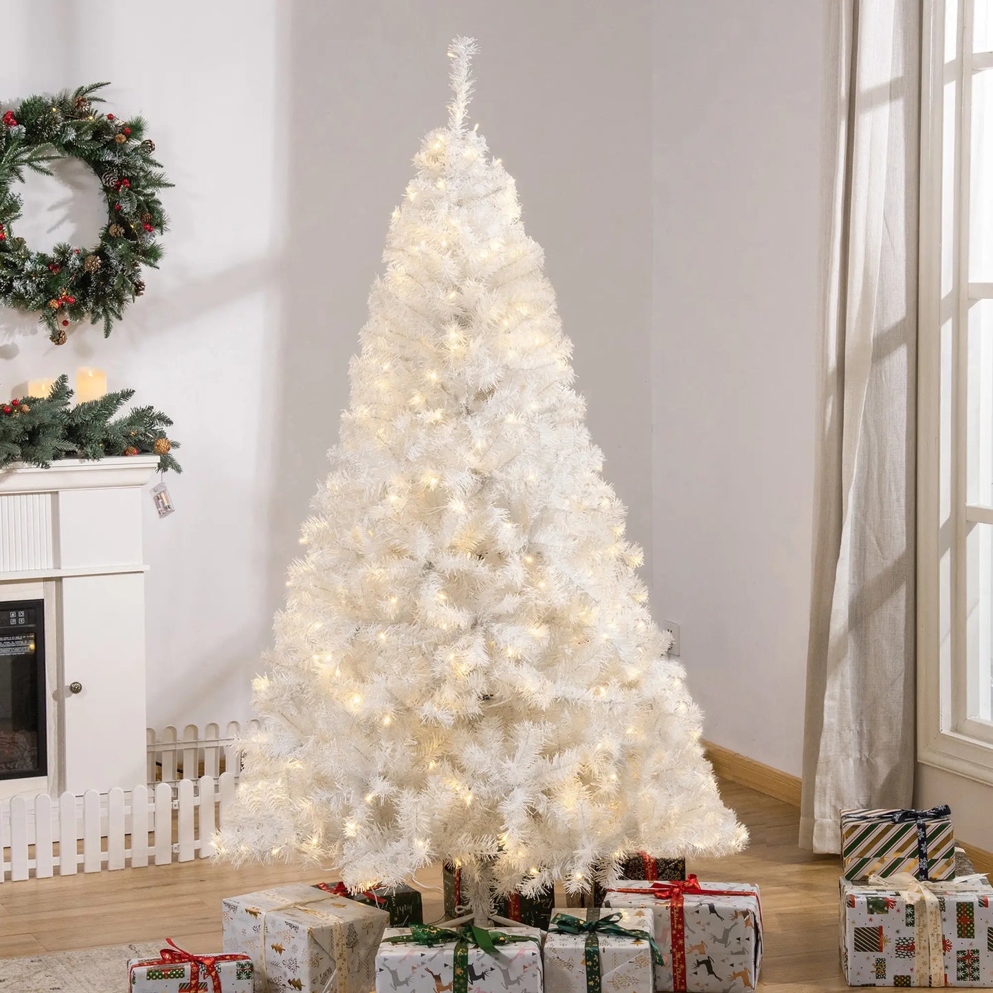 6FT Prelit Artificial Christmas Tree, Warm White LED, Auto Open, White Pre Lit Christmas Trees at Gallery Canada