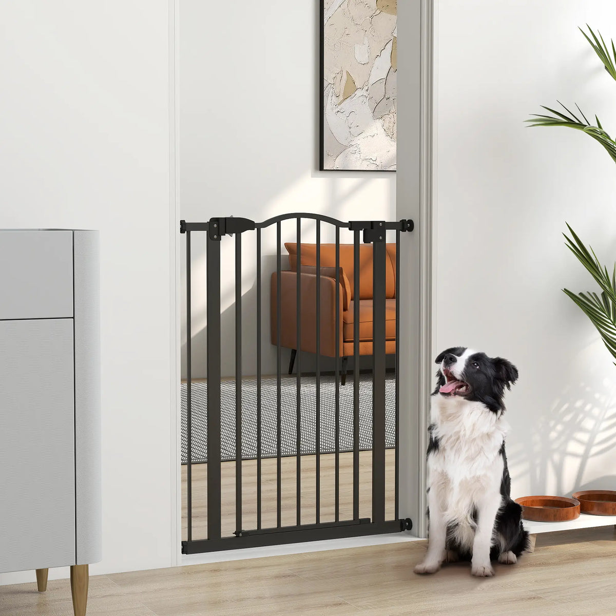 Extra Tall Dog Gate with Door, Pressure Fit, Auto Close, 29-32", Black Houses, Kennels & Pens at Gallery Canada