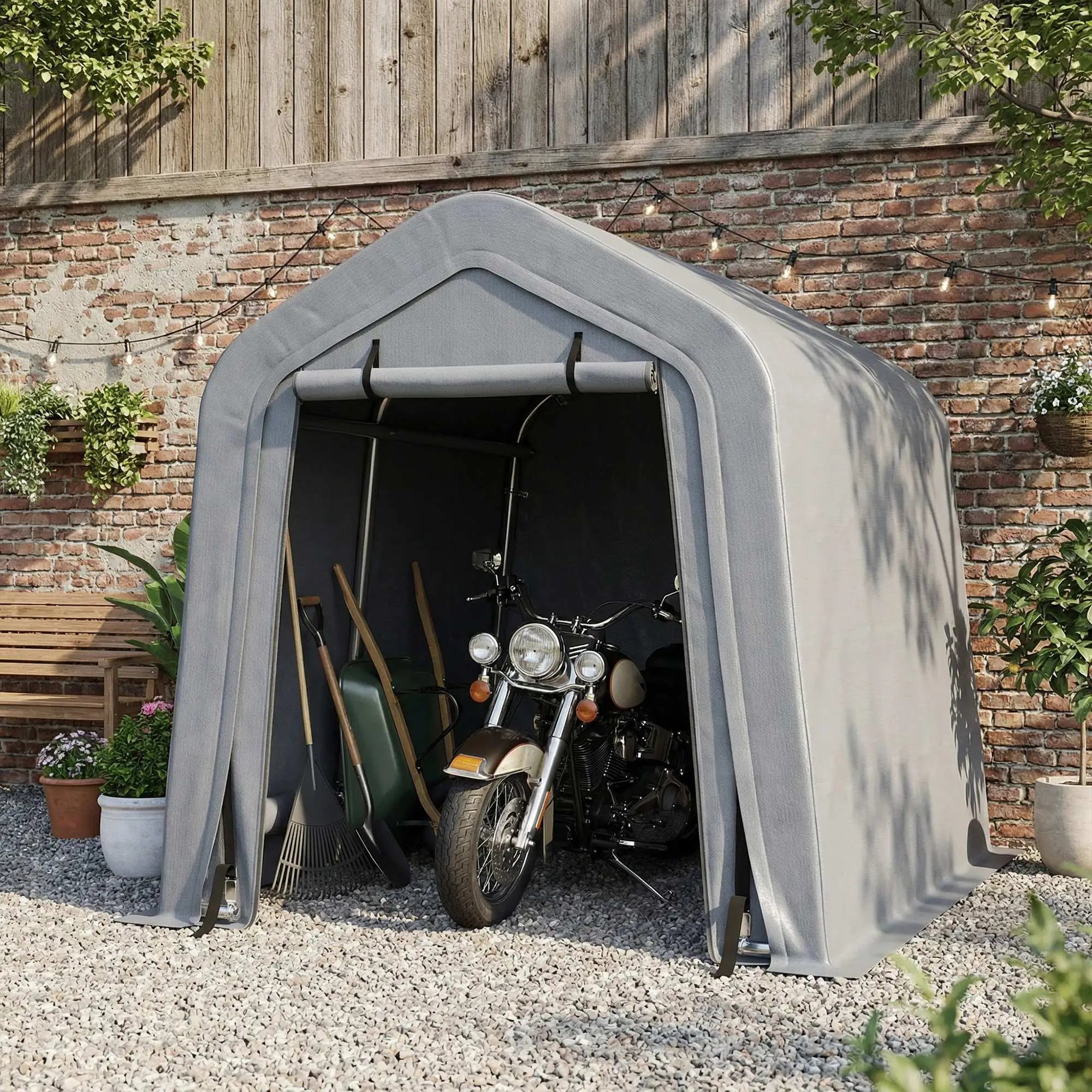 8' x 6' Carport, Sidewalls Roll-Up Door, Outdoor Storage Shelter, Dark Grey Car Shelters at Gallery Canada