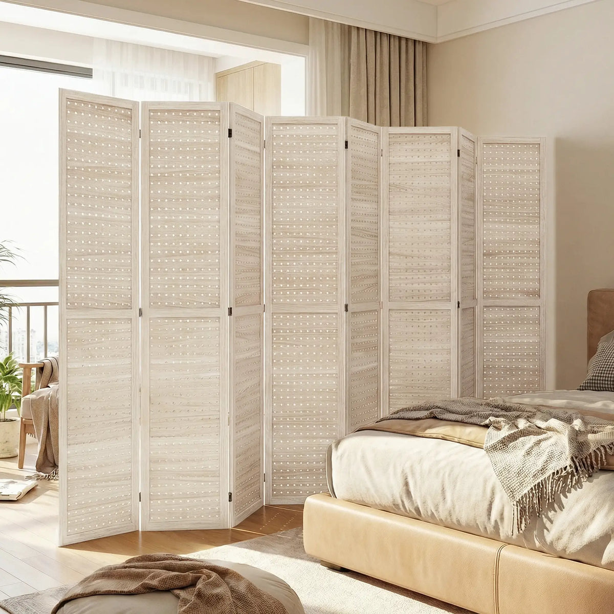 5.6 Ft. 8-Panel Room Divider, Pegboard Privacy Screen, Partition Wall, Natural Room Dividers at Gallery Canada