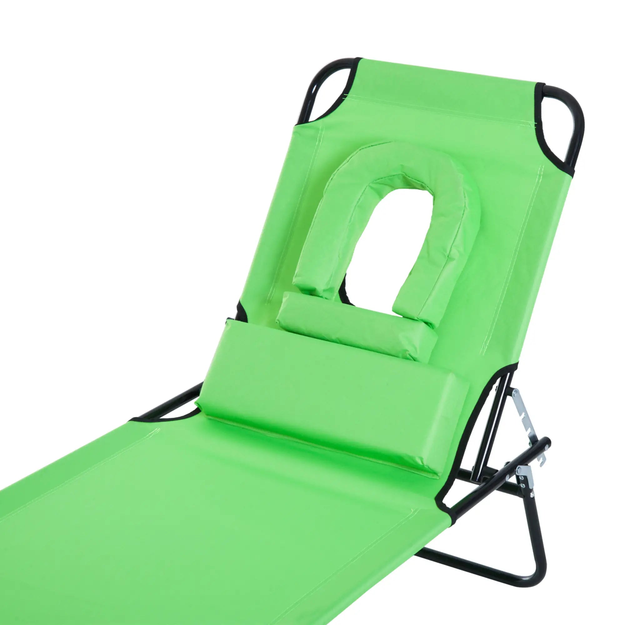 Adjustable Outdoor Lounge Chair, Folding Chaise with Face Hole, Green Lounger Chairs at Gallery Canada