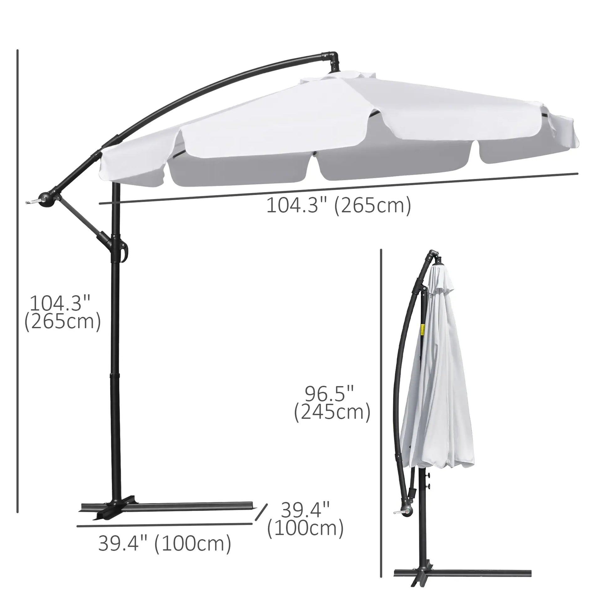 9FT Offset Hanging Patio Umbrella, Easy Tilt, Cross Base, 8 Ribs, White Cantilever Umbrellas at Gallery Canada