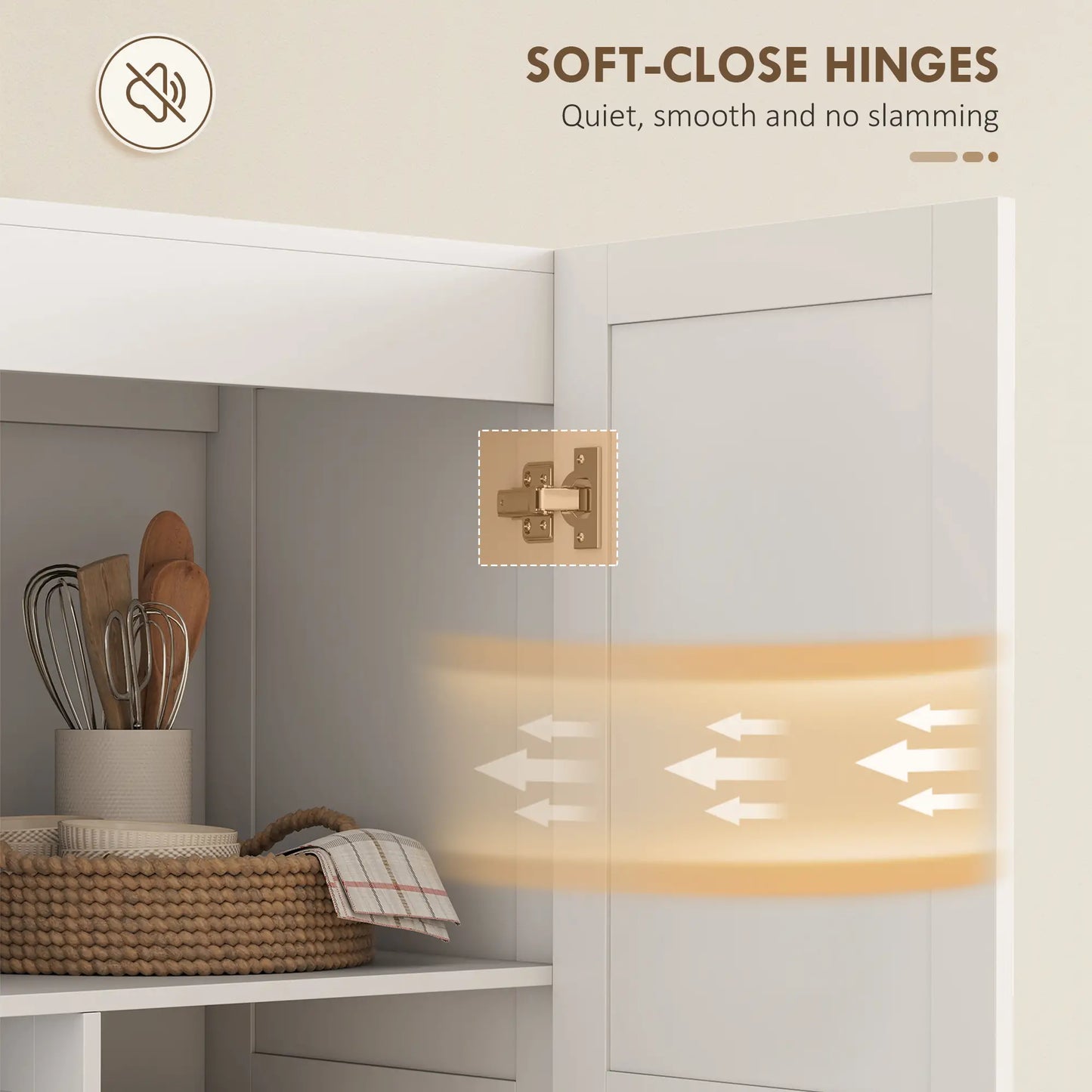 Farmhouse Pantry Cabinet, 71" Tall, Adjustable Shelves, Soft-Close Hinges, White Kitchen Pantry Cabinets at Gallery Canada