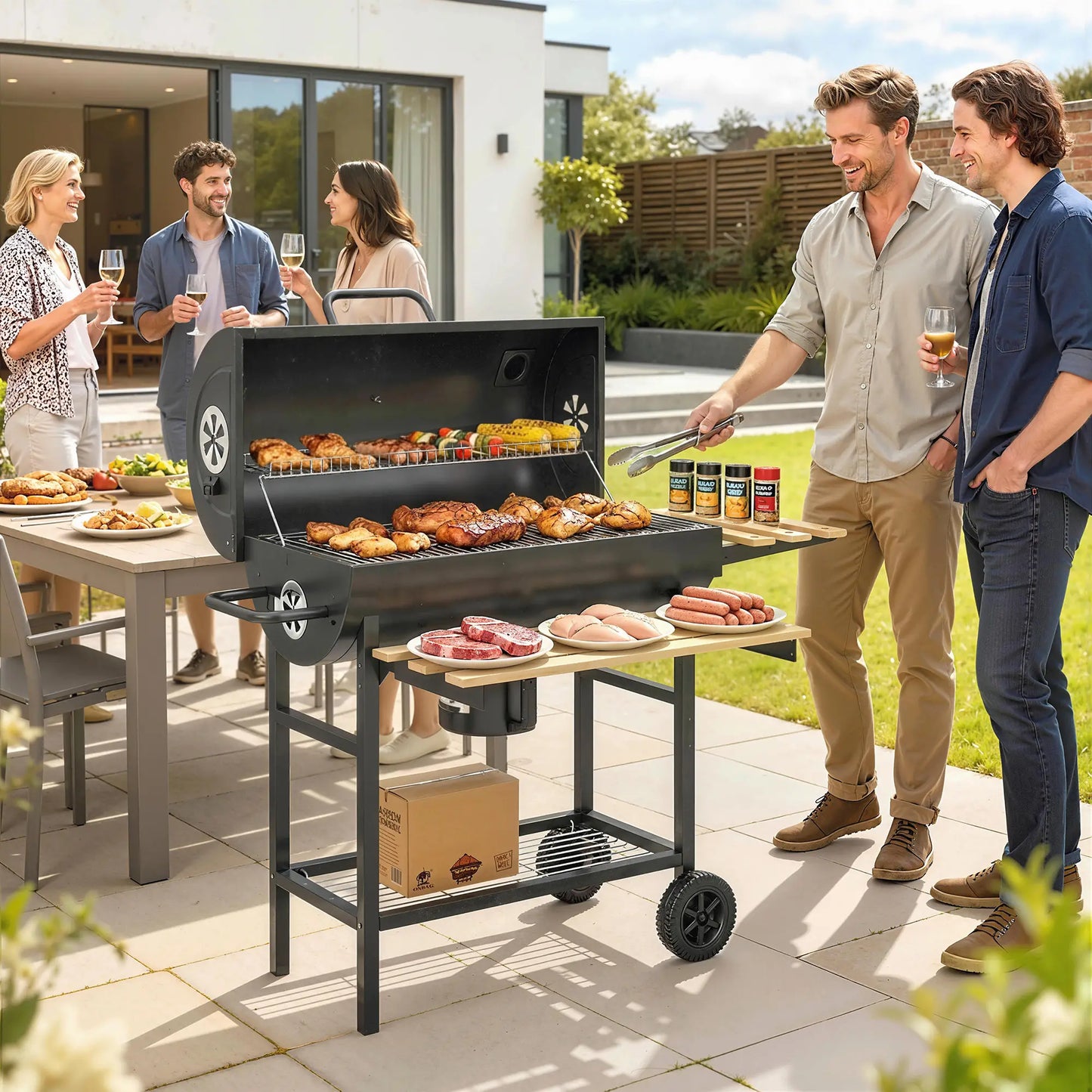 Charcoal BBQ Grill With Foldable Shelves, Warming Rack, Thermometer, Wheels Charcoal BBQ Grils at Gallery Canada
