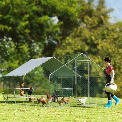 Metal Chicken Coop With Cover, Nesting Box, Roosting Bars, 9.8 x 13.1 x 6.4 ft Chicken Coops at Gallery Canada