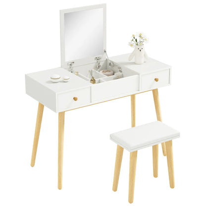 Dressing Table Set with Mirror, Stool, 2 Drawers, White Dressing & Vanity Tables White at Gallery Canada
