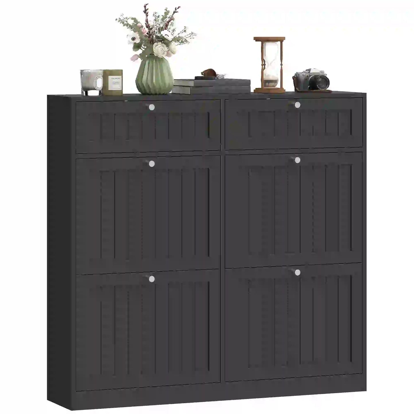 Shoe Cabinet With 2 Large Flip Drawers, Farmhouse Narrow, Black Shoe Storage Cabinets & Racks Black at Gallery Canada