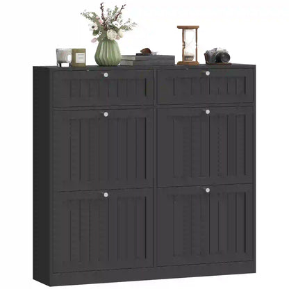 Shoe Cabinet With 2 Large Flip Drawers, Farmhouse Narrow, Black Shoe Storage Cabinets & Racks Black at Gallery Canada