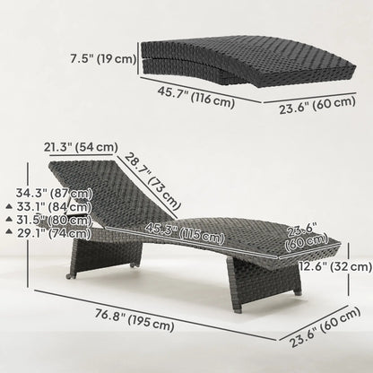 Folding Wicker Outdoor Chaise Lounge, 4-Level Adjustable Backrest, Black Wicker Chaise Loungers at Gallery Canada