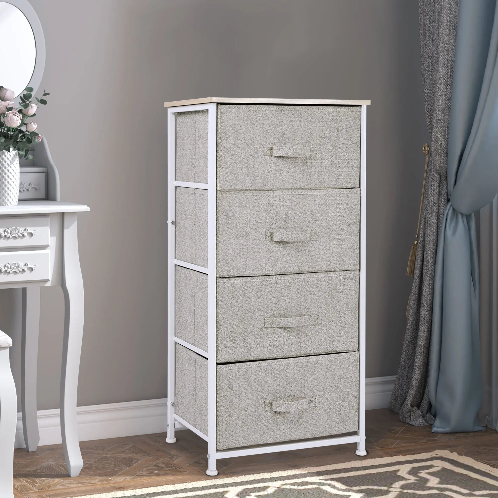 Linen Drawer Cabinet, 4 Removable Drawers, Adjustable Feet, White Storage Cabinets at Gallery Canada