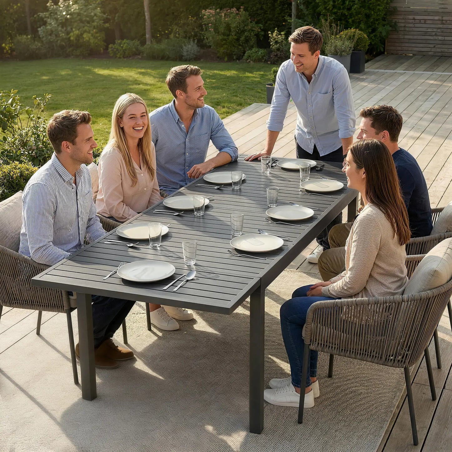 Expandable Outdoor Dining Table, 59"-89" Aluminum, Dark Grey Patio Dining Tables at Gallery Canada
