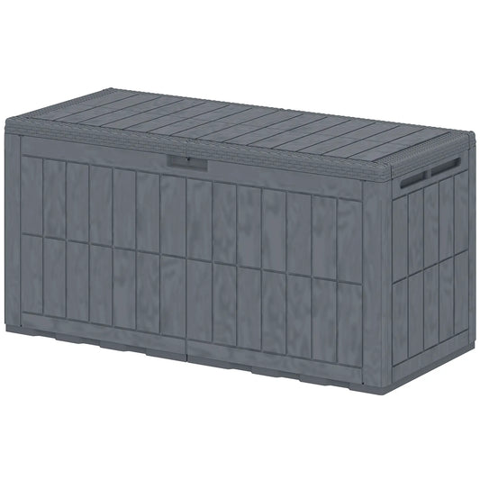 100 Gallon Resin Deck Box, Waterproof Lockable Outdoor Storage Patio Storage Boxes Grey Wood Effect at Gallery Canada