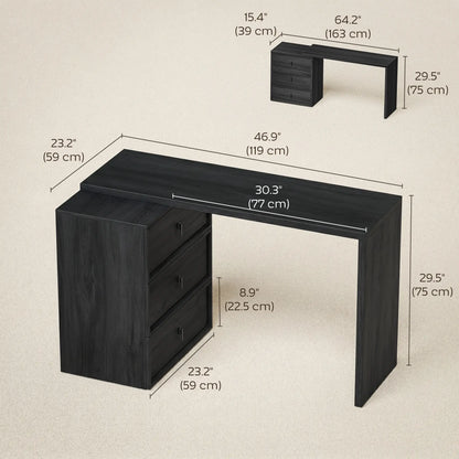 L-Shaped Computer Desk, 3 Drawers, Black Wood Grain, Black Computer Desks at Gallery Canada