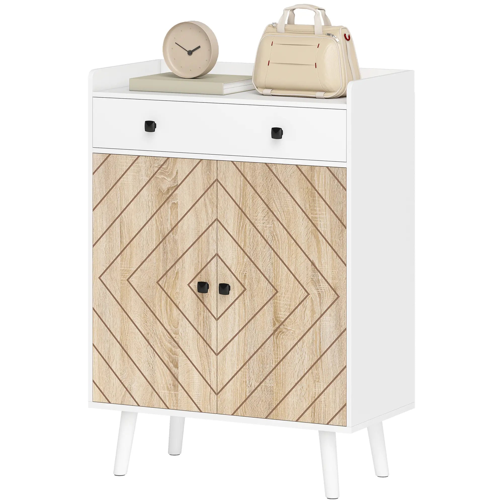 Modern Shoe Storage Cabinet, Adjustable Shelves, Drawer for 12 Pairs, White Shoe Storage Cabinets & Racks White, Natural at Gallery Canada