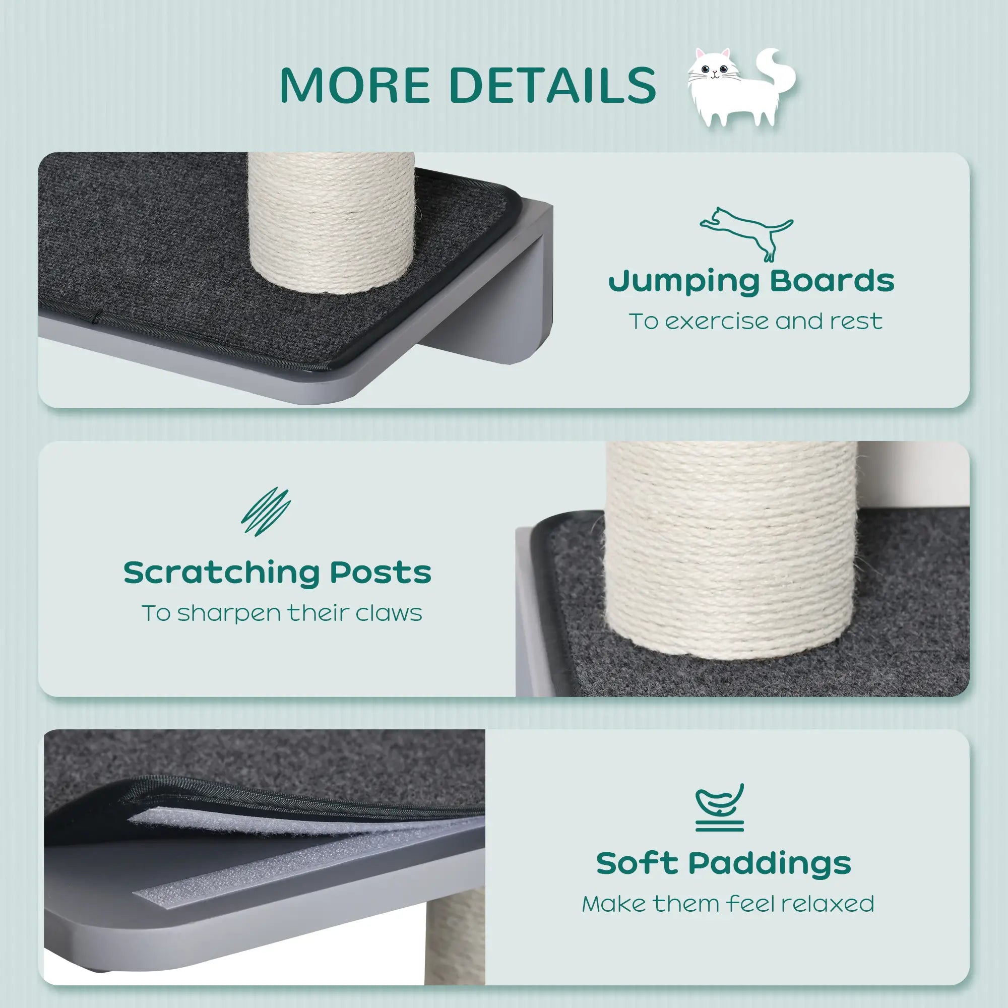 Wall-Mounted Cat Shelf, 4 Platforms, 3 Scratching Posts, Light Grey Cat Climbing Wall at Gallery Canada