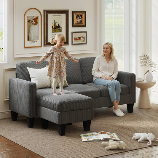 L Shaped Sectional Sofa, With Changeable Chaise Ottoman, Dark Grey 3-Seater Sofas Dark Grey at Gallery Canada