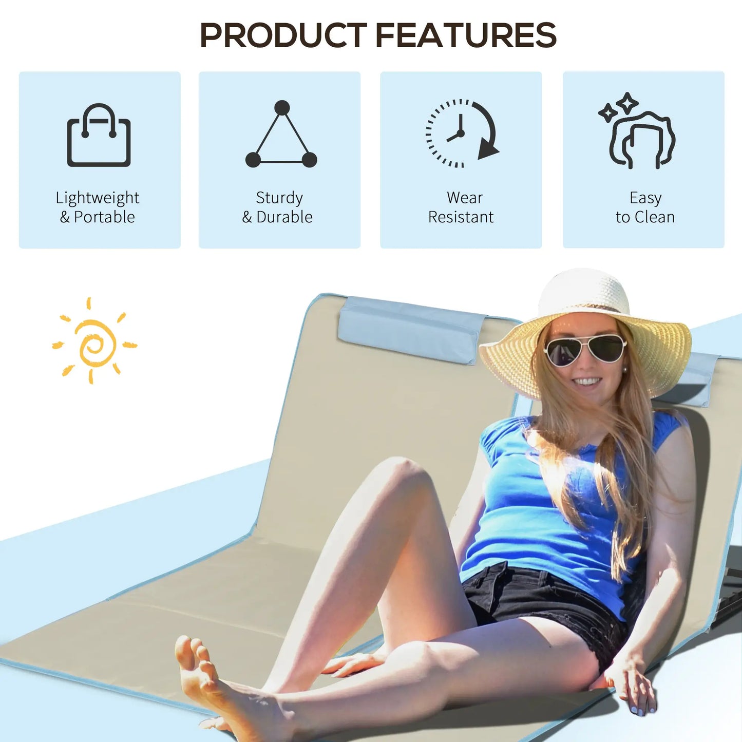 Set of 2 Beach Lounge Chairs, Folding Mat, Adjustable Back, Steel Frame, Beige Beach Accessories at Gallery Canada