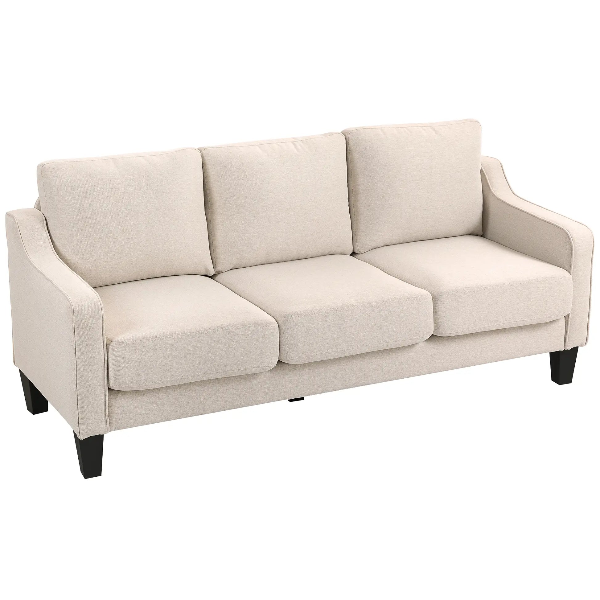 3 Seater Sofa, Modern Linen Couch, Pocket Spring, Thick Padded, Beige 3-Seater Sofas at Gallery Canada