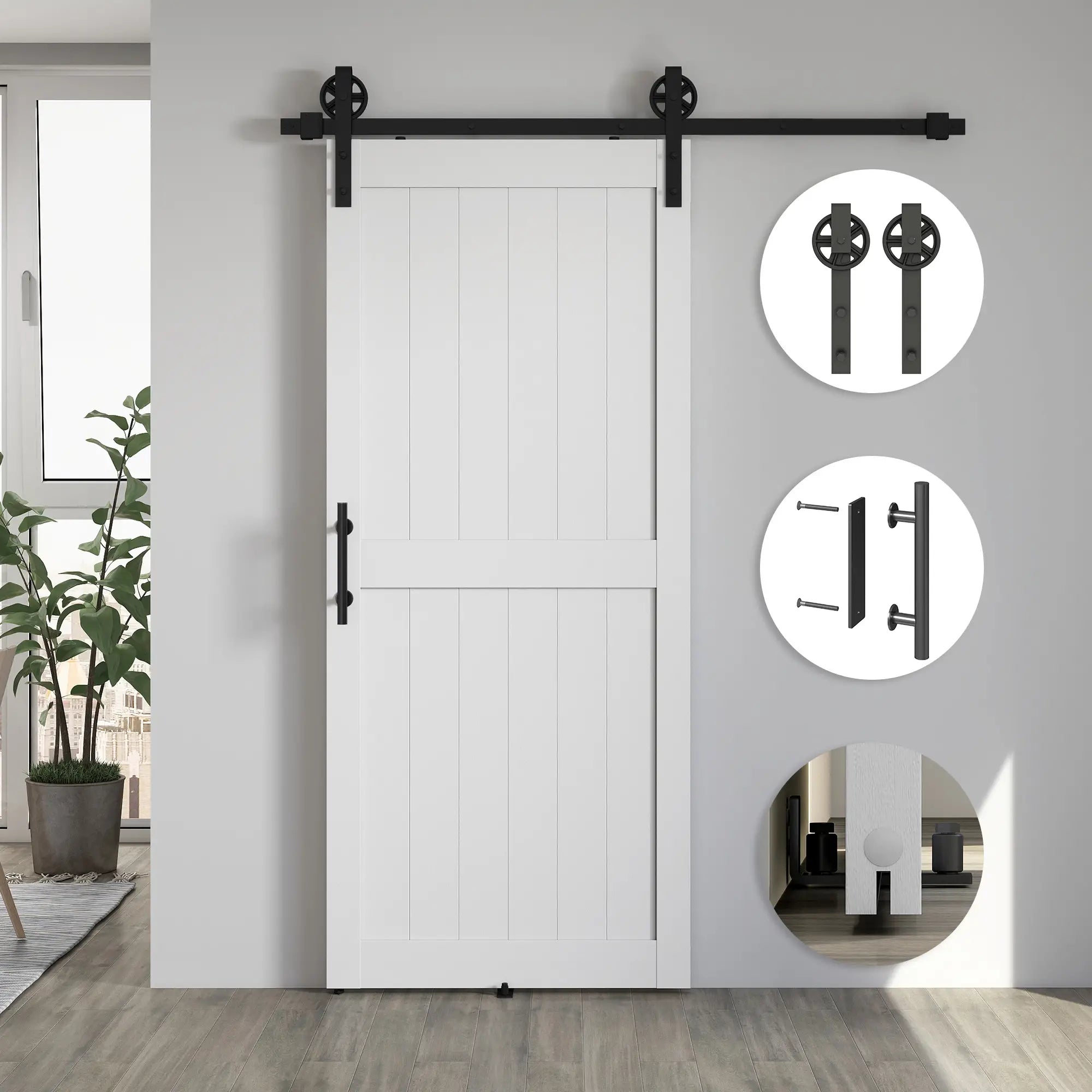 36inx84in Barn Door, 6FT Sliding Hardware Kit, White Door Hardware at Gallery Canada