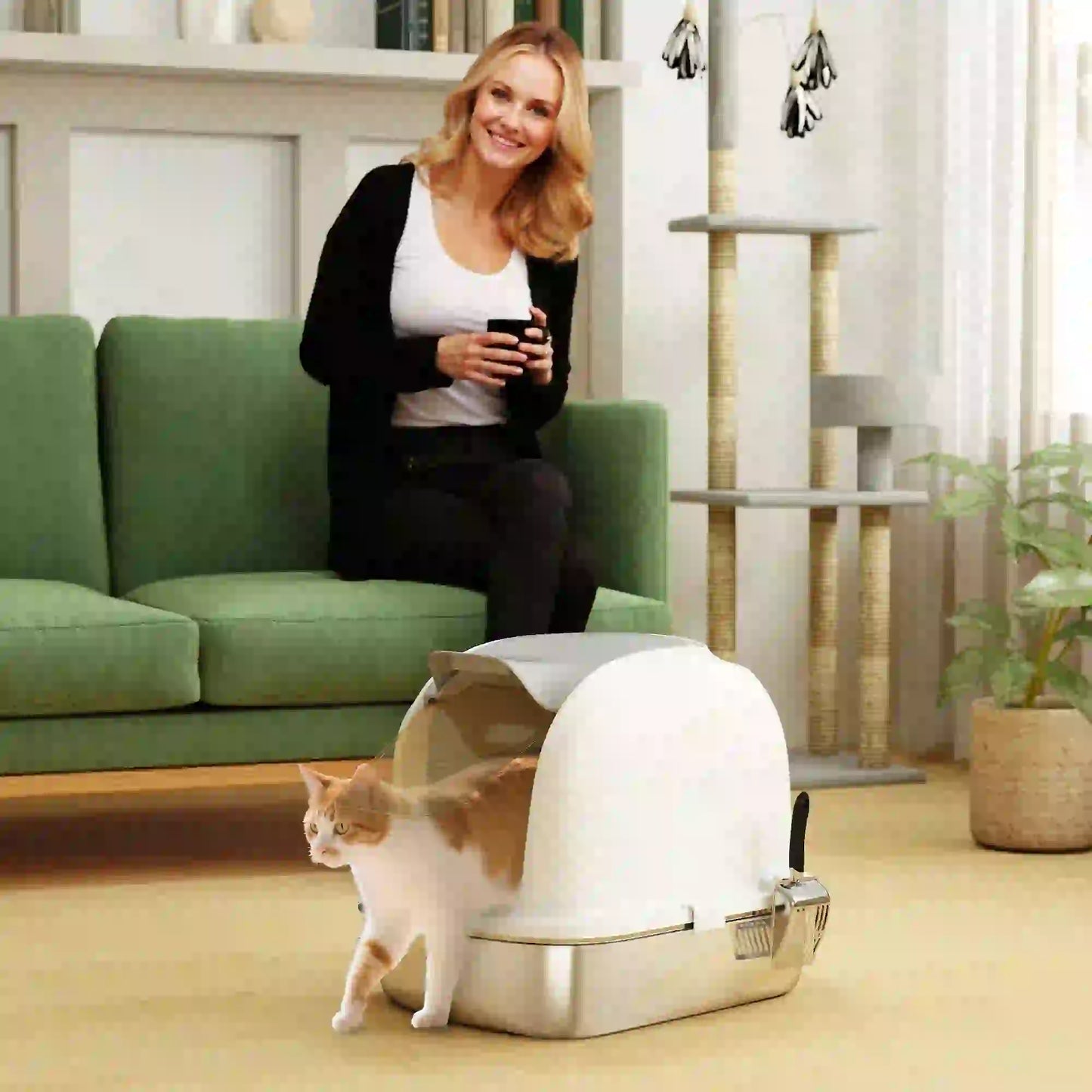 XL Stainless Steel Cat Litter Box with Lid, Enclosed, Scoop Included Cat Litter Box Enclosures at Gallery Canada