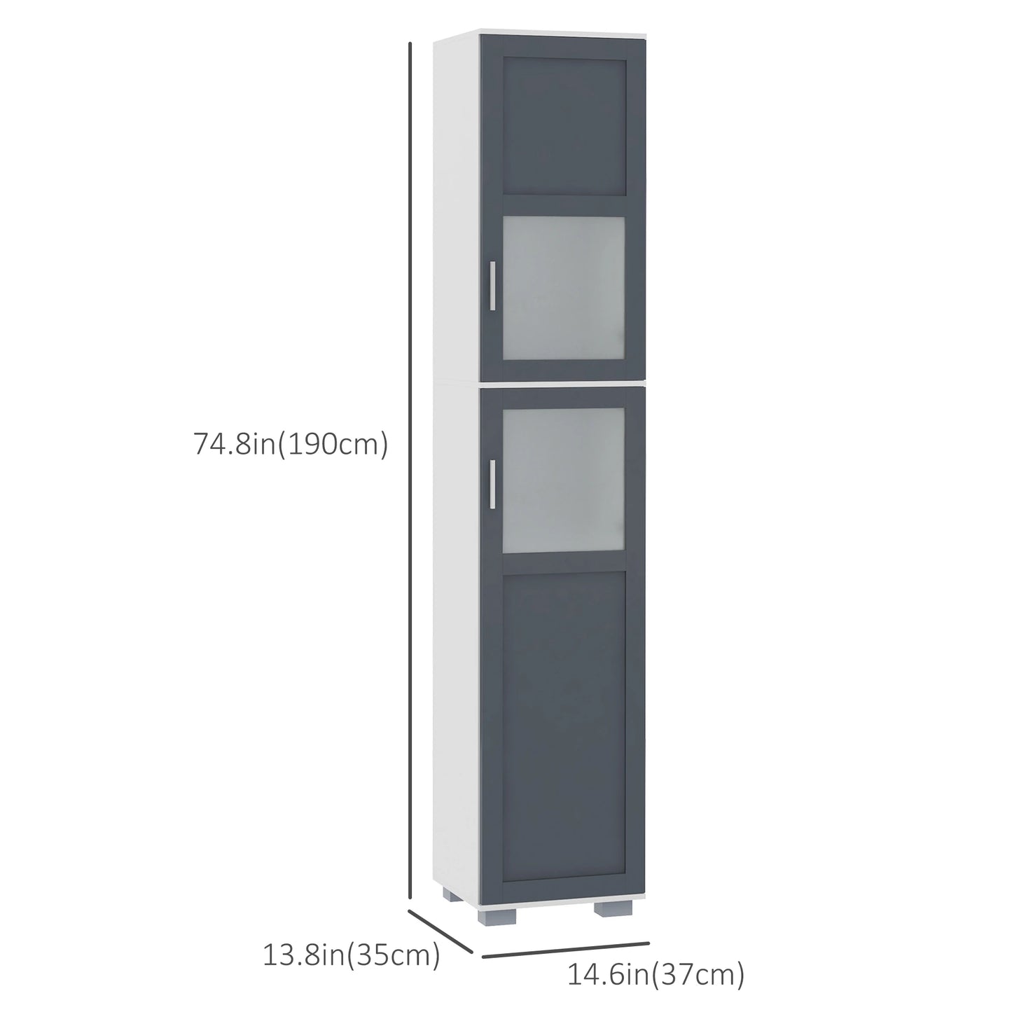 75" Tall Bathroom Storage Cabinet, Matte Glass Doors, 5-Tier Shelving, Grey, White Bathroom Cabinets at Gallery Canada
