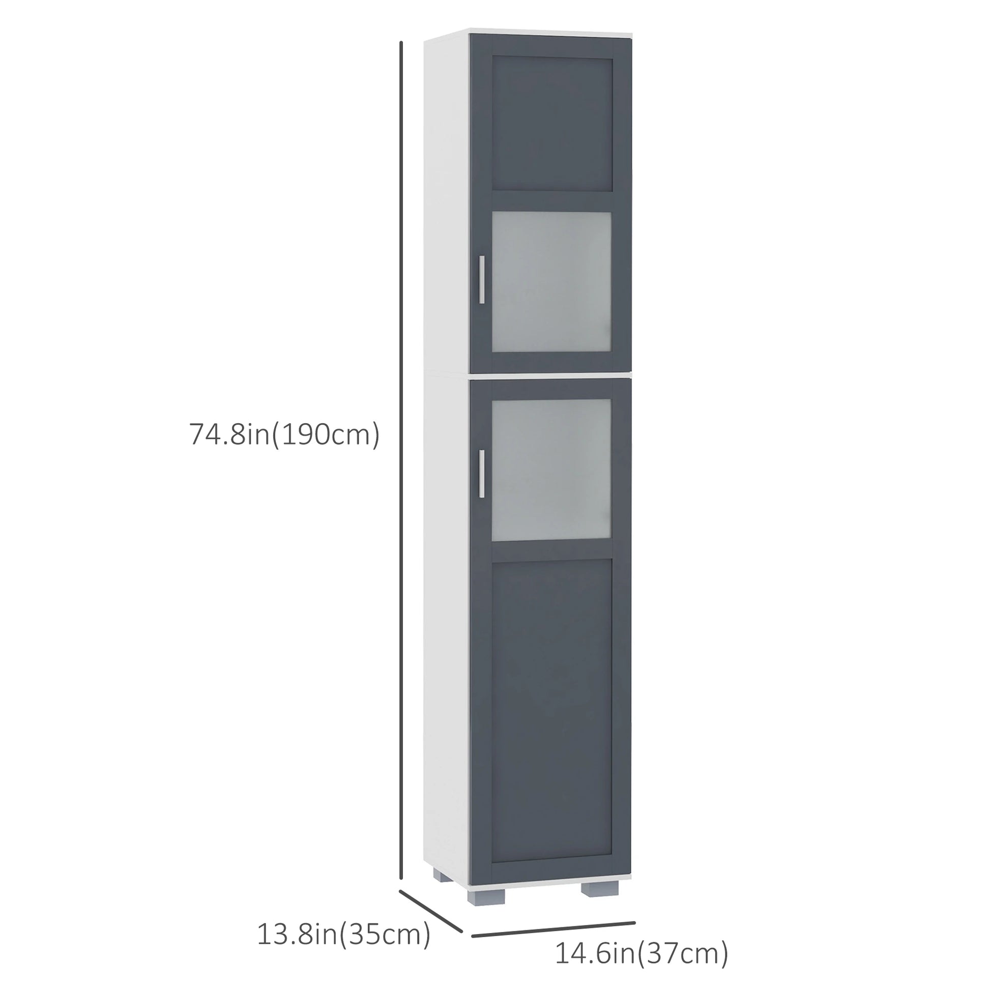 75" Tall Bathroom Storage Cabinet, Matte Glass Doors, 5-Tier Shelving, Grey, White Bathroom Cabinets at Gallery Canada