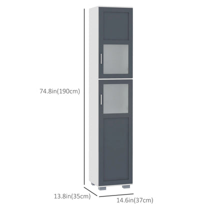 75" Tall Bathroom Storage Cabinet, Matte Glass Doors, 5-Tier Shelving, Grey, White Bathroom Cabinets at Gallery Canada