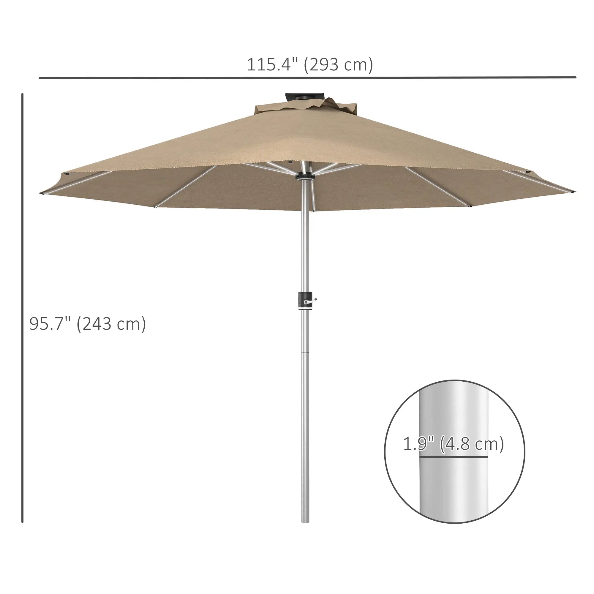 LED Patio Umbrella, Solar & USB Charging, 4 Lighting Modes, Khaki Sun Umbrellas at Gallery Canada