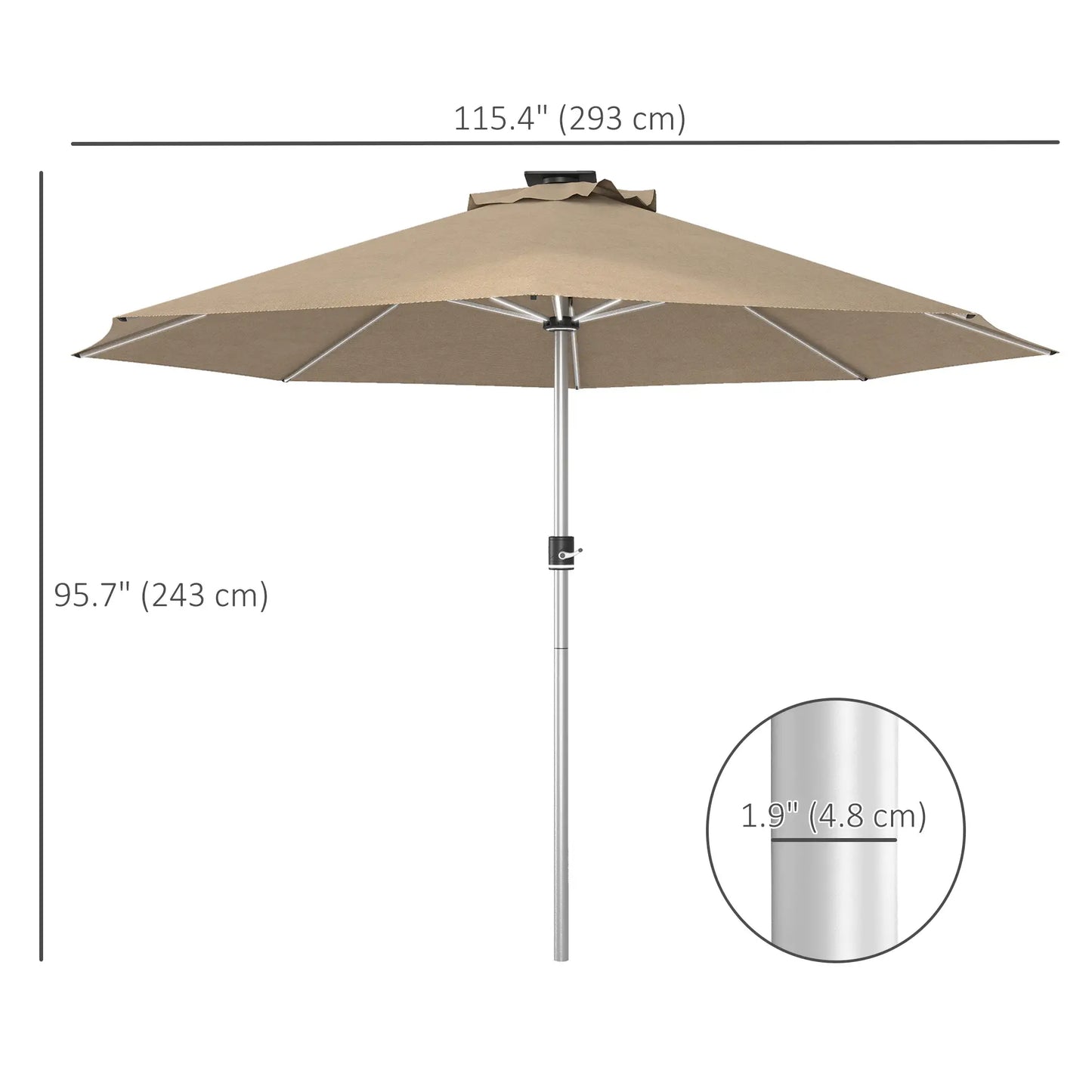 LED Patio Umbrella, Solar & USB Charging, 4 Lighting Modes, Khaki Sun Umbrellas at Gallery Canada
