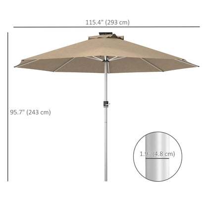 LED Patio Umbrella, Solar & USB Charging, 4 Lighting Modes, Khaki Sun Umbrellas at Gallery Canada