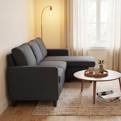 L-Shape Sectional Sofa with Ottoman, Living Room, Dark Grey Sofas & Reclining Chairs at Gallery Canada