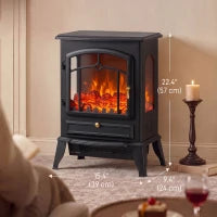 Poêle-cheminée électrique, radiateur infrarouge 3 faces 725W/1450W, noir