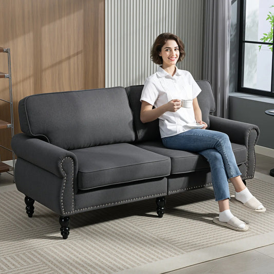 Midback Double Sofa, Sponge Padding, 2 Seater, Rubber Wood Leg, Dark Grey 2-Seater Sofas Dark Grey at Gallery Canada