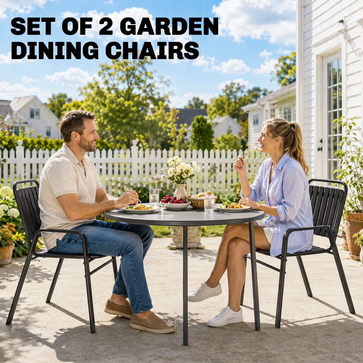 Stackable Outdoor Dining Chairs Set Of 2, Black Patio Chairs at Gallery Canada