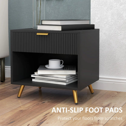 Modern Nightstand with Drawer, Open Compartment, Black Bedside Tables at Gallery Canada