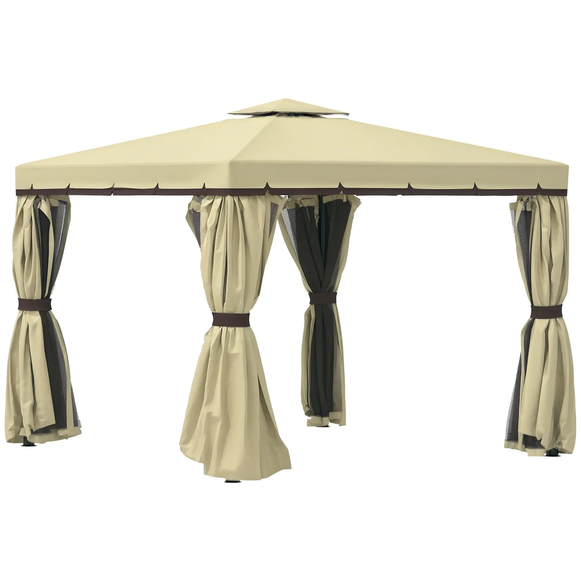 10' x 10' 2-Tier Gazebo, Zippered Mesh Sidewalls, Aluminum Frame, Beige Gazebos at Gallery Canada