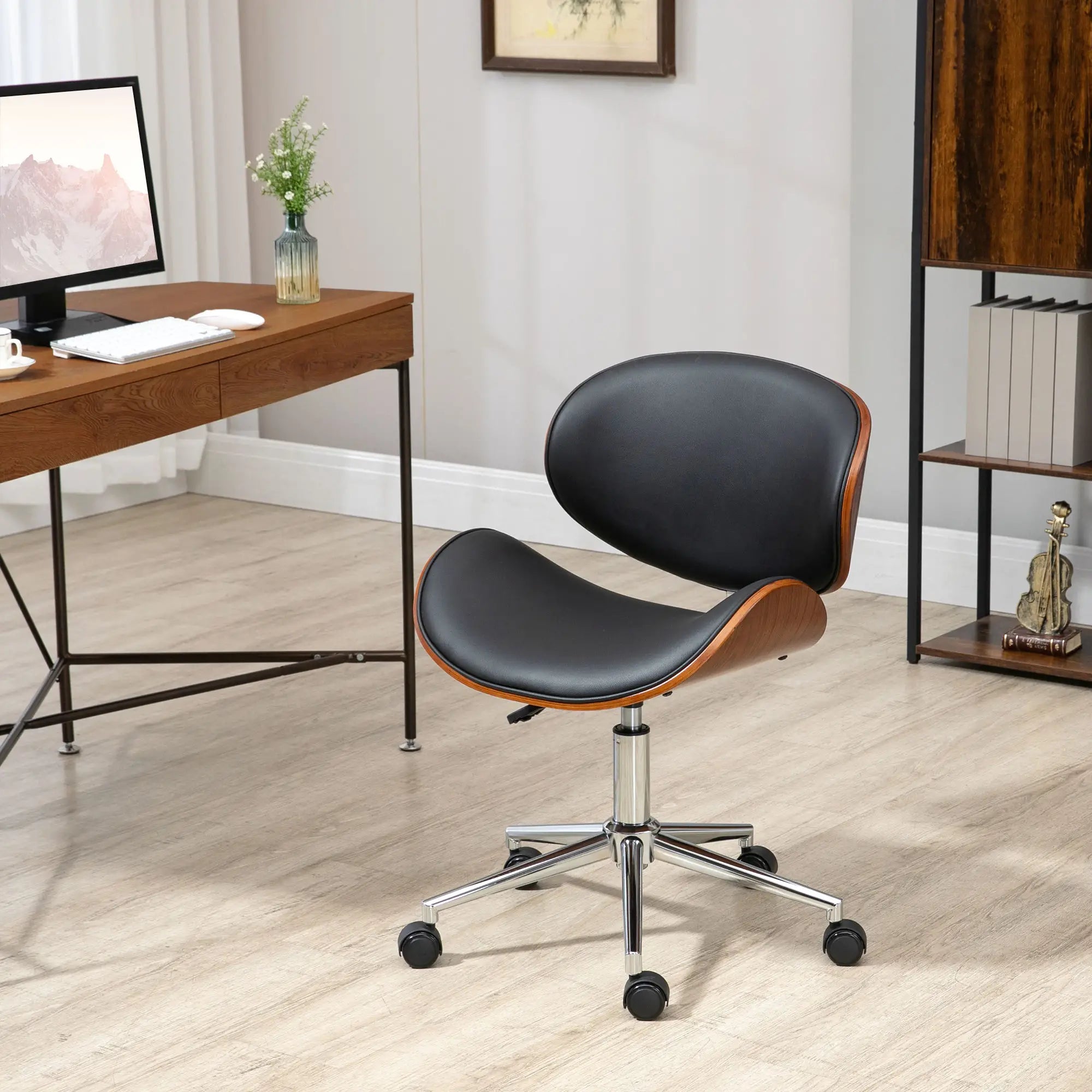 Faux Leather Bentwood Desk Chair, Adjustable Height, Black Task Chairs at Gallery Canada