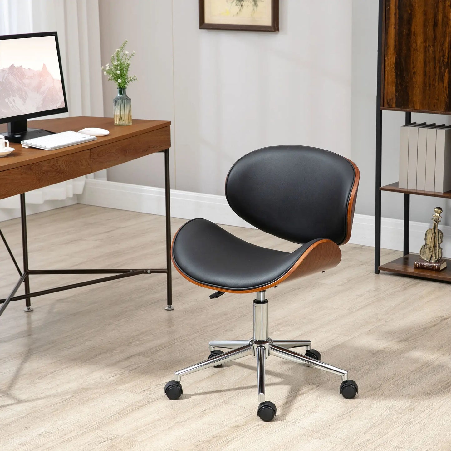 Faux Leather Bentwood Desk Chair, Adjustable Height, Black Task Chairs at Gallery Canada