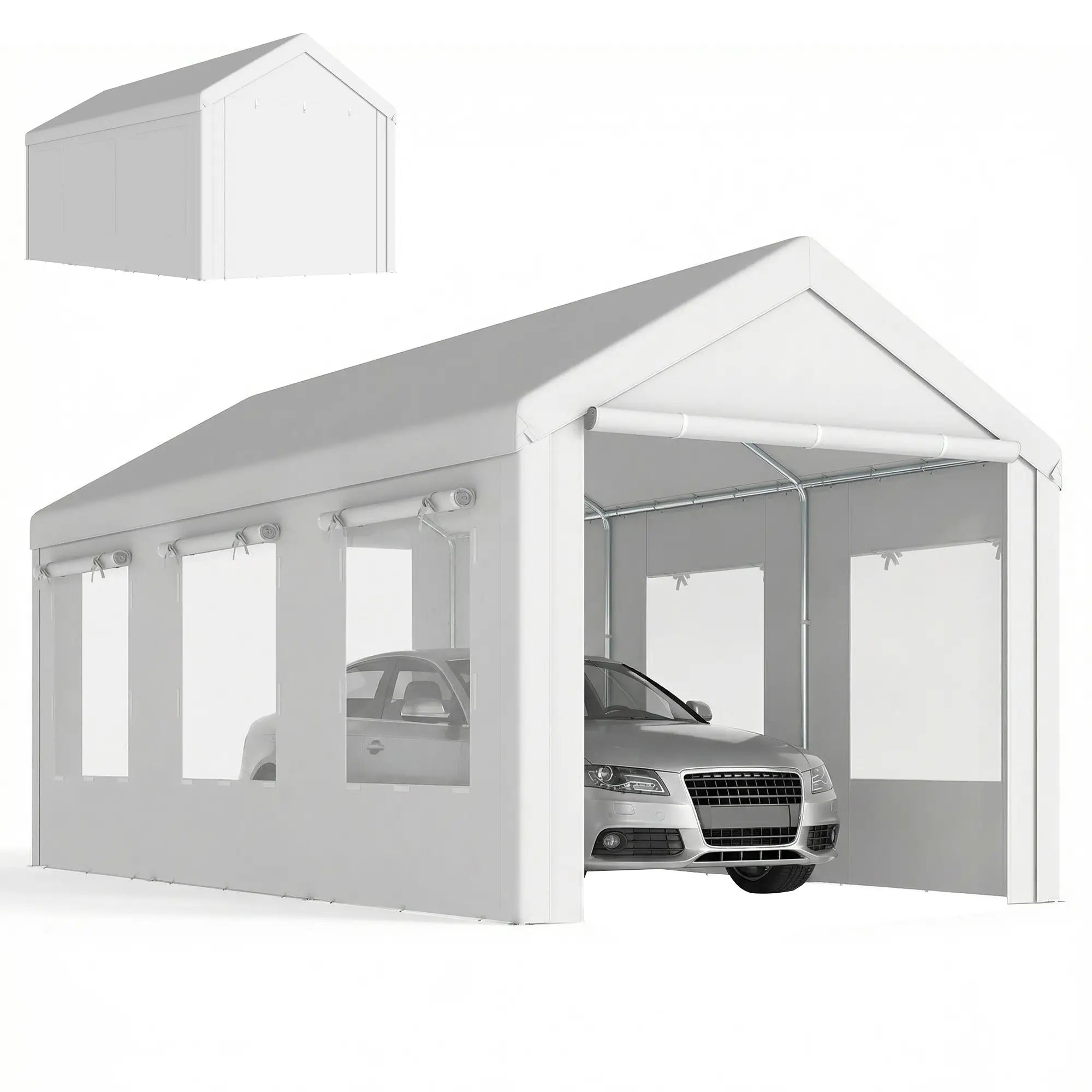 10' x 20' Heavy Duty Carport, Adjustable Garage Canopy Tent, White Car Shelters at Gallery Canada