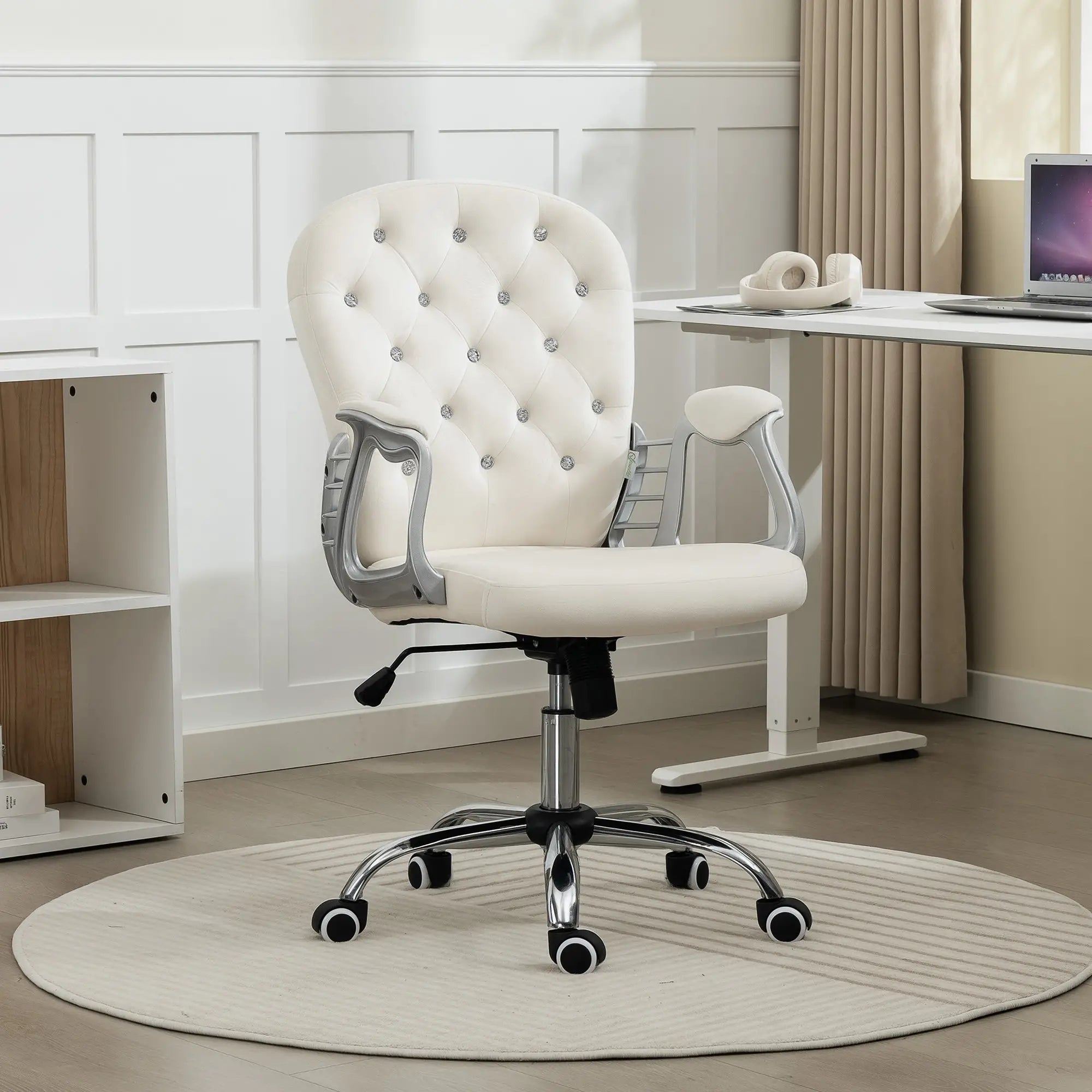 Office Chair, Adjustable Height, Tufted Back, Cream White Task Chairs at Gallery Canada