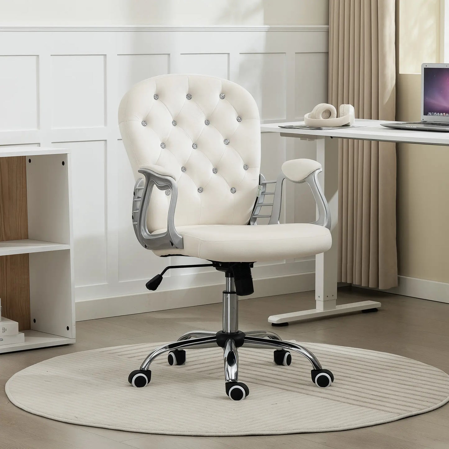 Office Chair, Adjustable Height, Tufted Back, Cream White Task Chairs at Gallery Canada